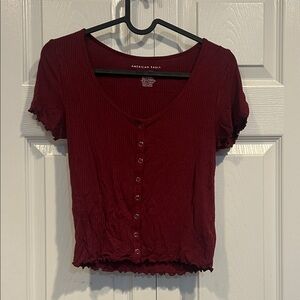 American Eagle Outfitters Burgundy Button-Down Shirt